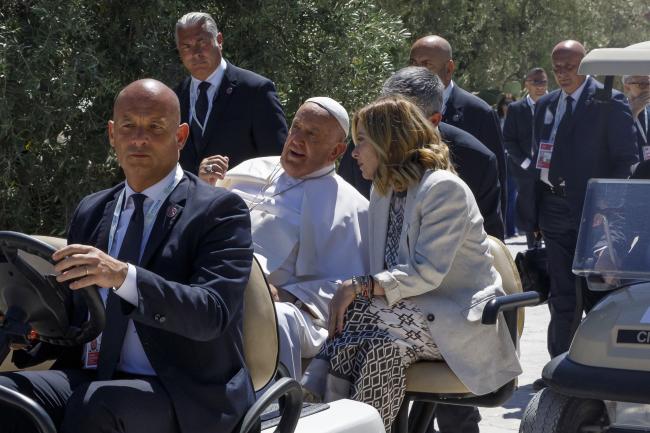 His Holiness Pope Francis arrives at the G7 Summit