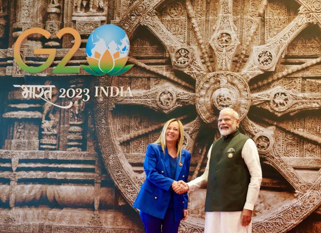 President Meloni with Prime Minister Narendra Modi of India at the G20 Summit