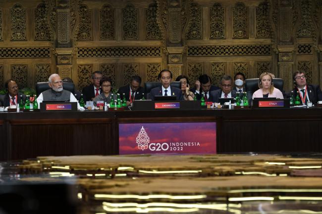 President Giorgia Meloni attends the first working session of the G20 Summit