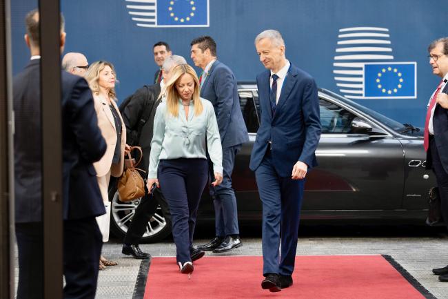 President Meloni arrives at the Europa building for the third EU-CELAC summit