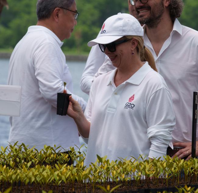 President Meloni visits the Taman Hutan Raya Ngurah Rai national forest