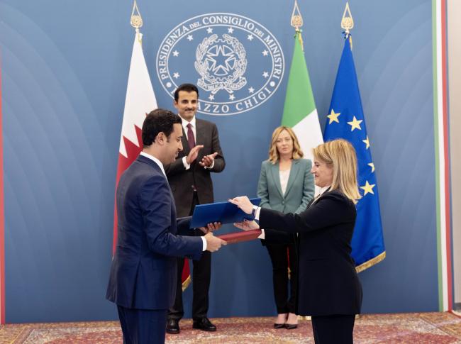 Incontro Meloni - al-Thani, firma dei protocolli d'intesa