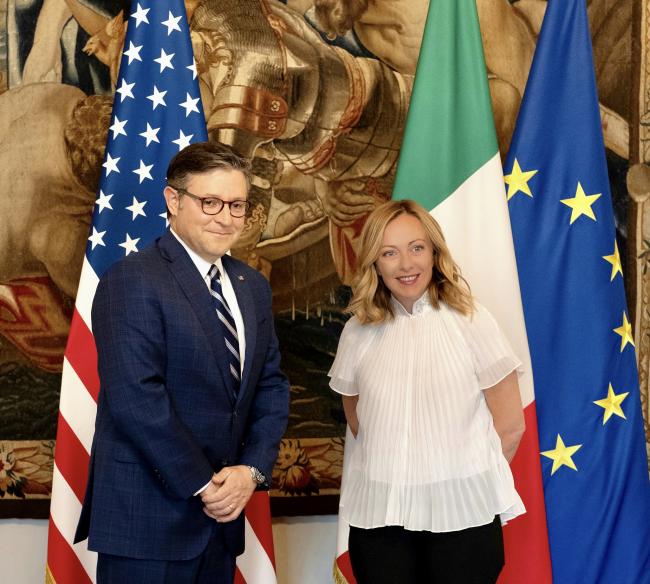 President Meloni meets with Mike Johnson at Palazzo Chigi