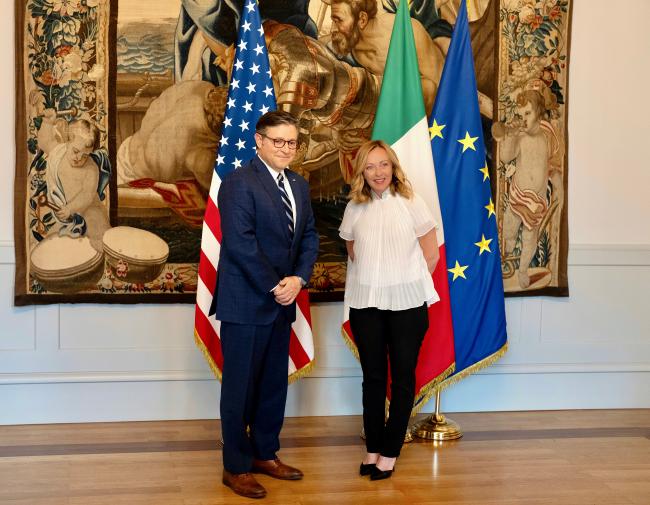 President Meloni meets with Mike Johnson at Palazzo Chigi