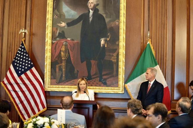 Il Presidente Meloni al ricevimento offerto dallo Speaker McCarthy