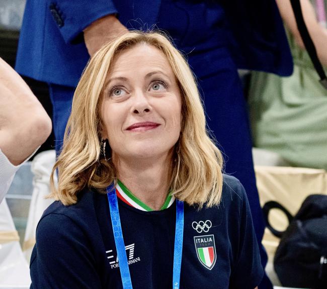 Il Presidente Meloni all'incontro Italia-Olanda di pallavolo femminile