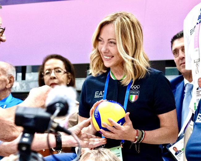 Il Presidente Meloni all'incontro Italia-Olanda di pallavolo femminile