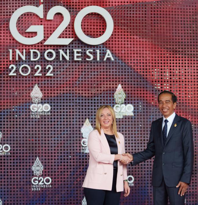 President Giorgia Meloni with President Joko Widodo of the Republic of Indonesia at the G20 Summit