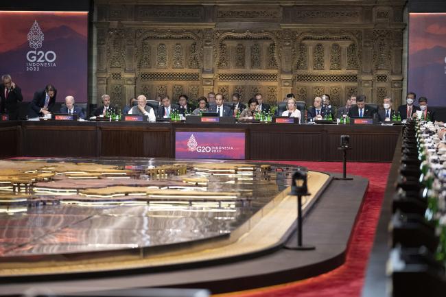 President Giorgia Meloni attends the first working session of the G20 Summit