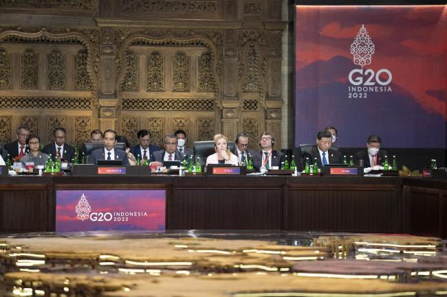 President Giorgia Meloni attends the first working session of the G20 Summit