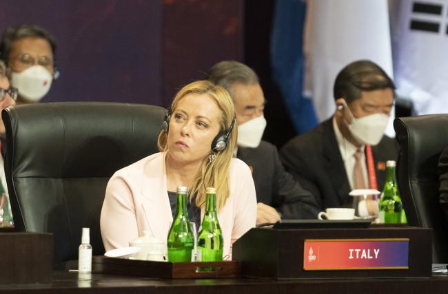 President Giorgia Meloni attends the first working session of the G20 Summit